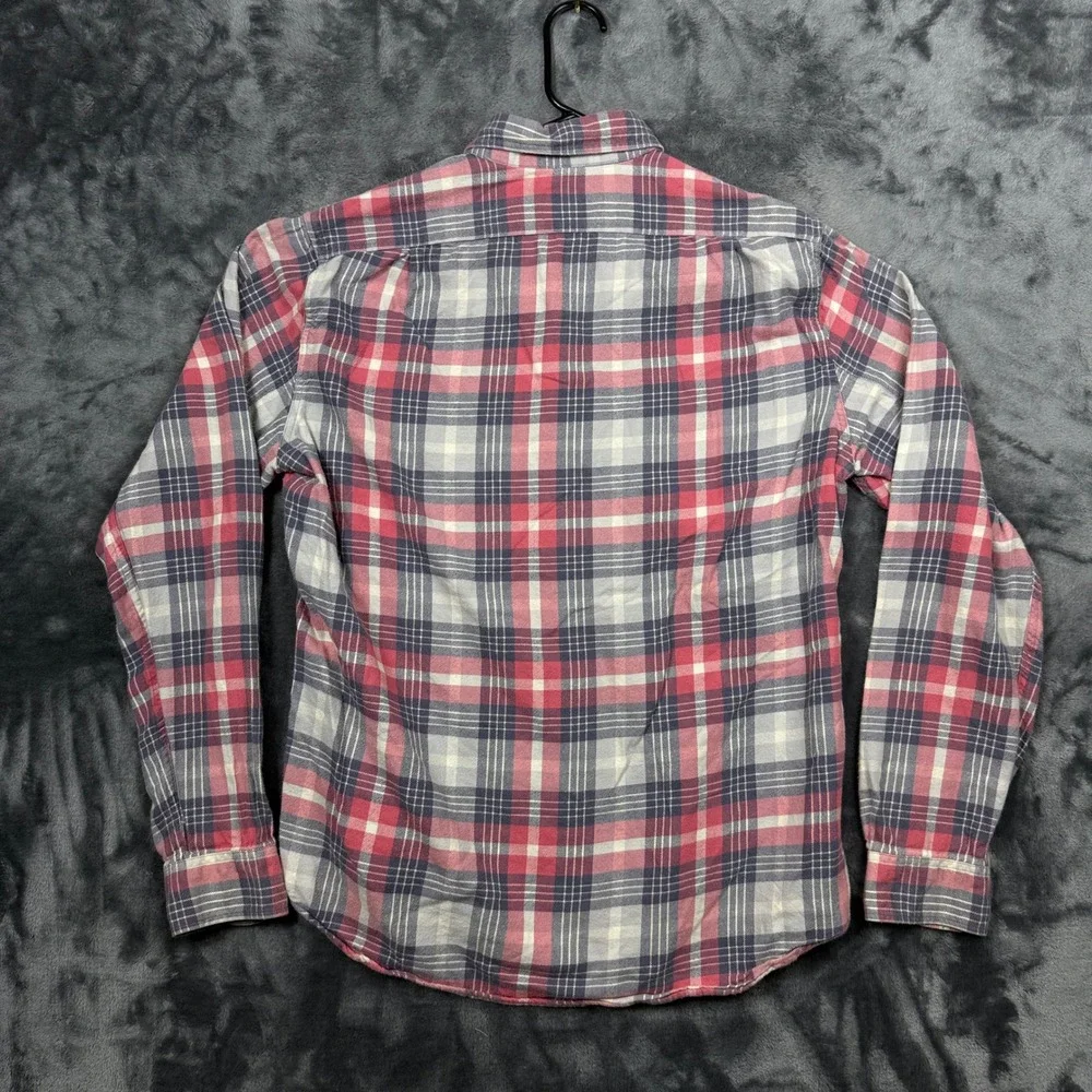 J. Crew Plaid Button Down Mens Small Red Blue Long Sleeve Flannel Shirt